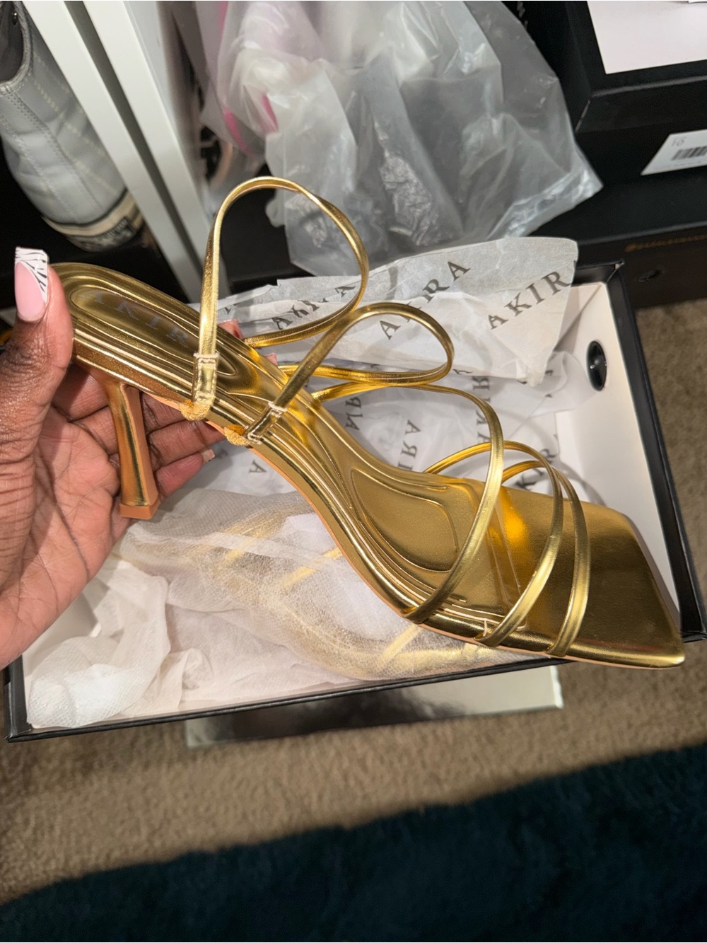Metallic Gold Strappy Square-Toe Dress Heels